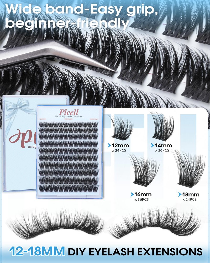 Fluffy Lash Clusters Wispy Eyelash Clusters 12-18mm 5D DIY Lashes Clusters D-Curl Natural Cluster Eyelash Extensions Volume Individual Lashes with Ultra-Thin Band by Pleell