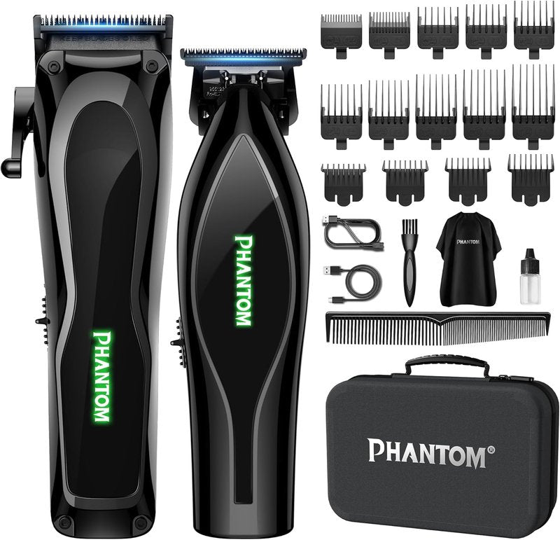 Phantom Professional Hair Clippers - Cordless Barber Trimmer Set with 13000 RPM DLC Blades | Zero-Gap for Fades & Blends