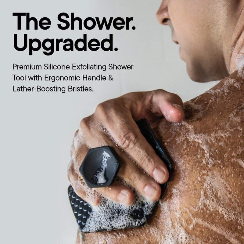 TOOLETRIES Premium Silicone Body Scrubber 2.0, Hygienic Loofah Alternative, Exfoliating Shower Scrubber for Sensitive Skin, Quick Drying & Long-Lasting Bathroom Essentials for Men & Women - Charcoal