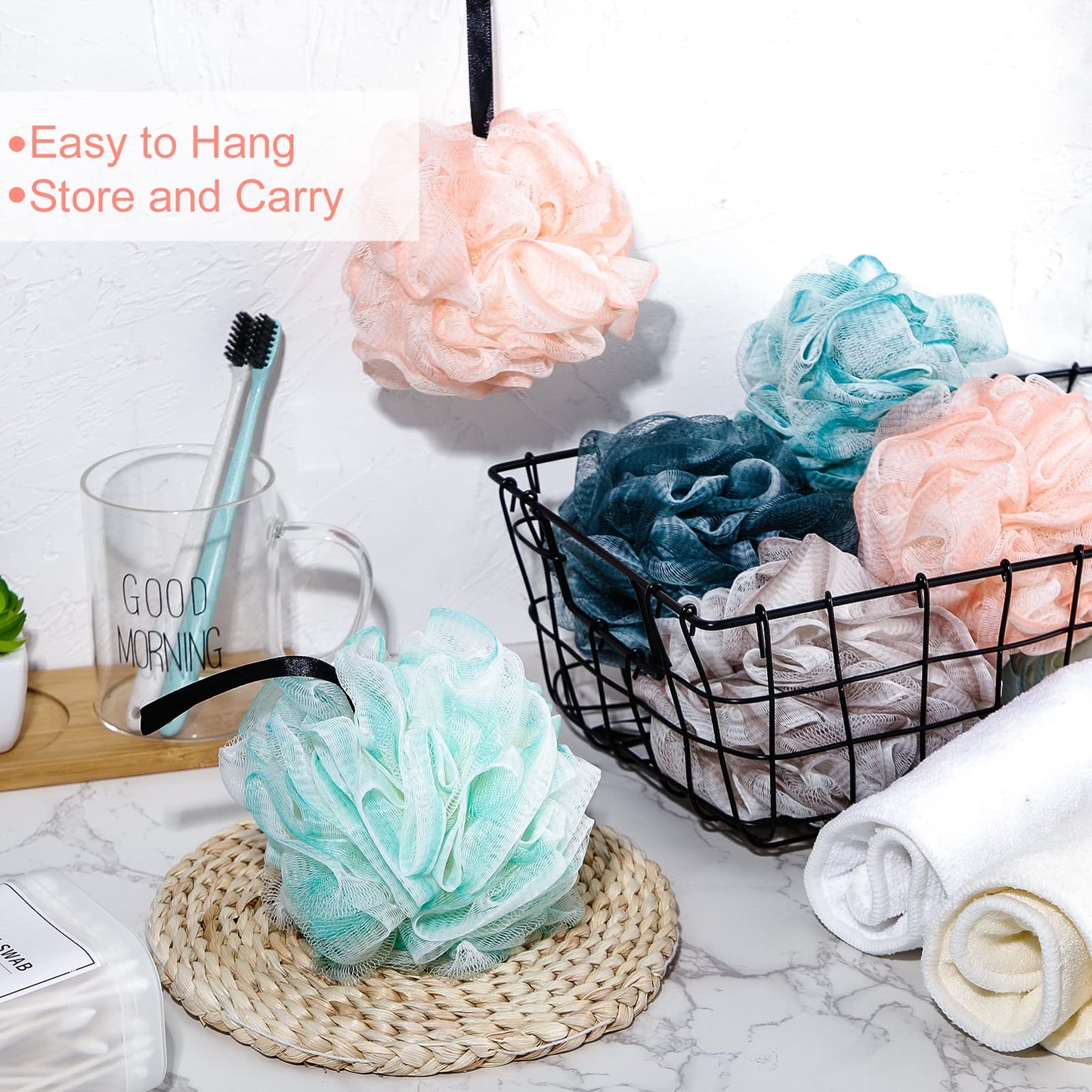 Sunnyray 24 Pack Shower Loofah Bath Sponge Bulk Soft Loofah Exfoliating Body Scrubber Mesh Shower Puff Pouf Ball for Women and Men Bathroom