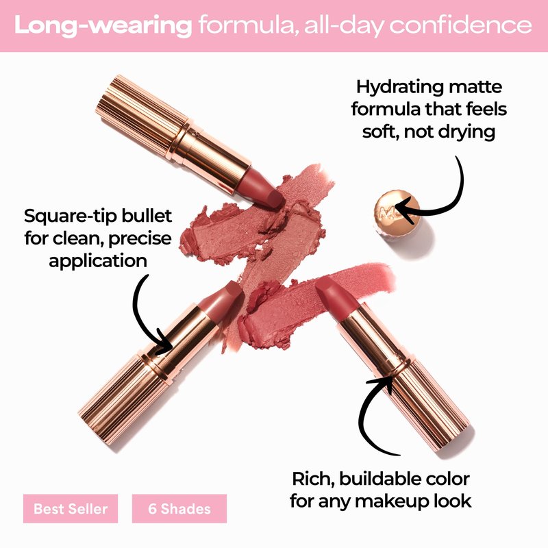 MCoBeauty Creme Matte Luxe Lipstick - Cheeky Chat - Nude Pink Long Wearing Hydrating Lip Color - Velvety Soft & Creamy Nourishing Bullet Lipstick for Smooth Shaped Lips - Vegan & Cruelty Free