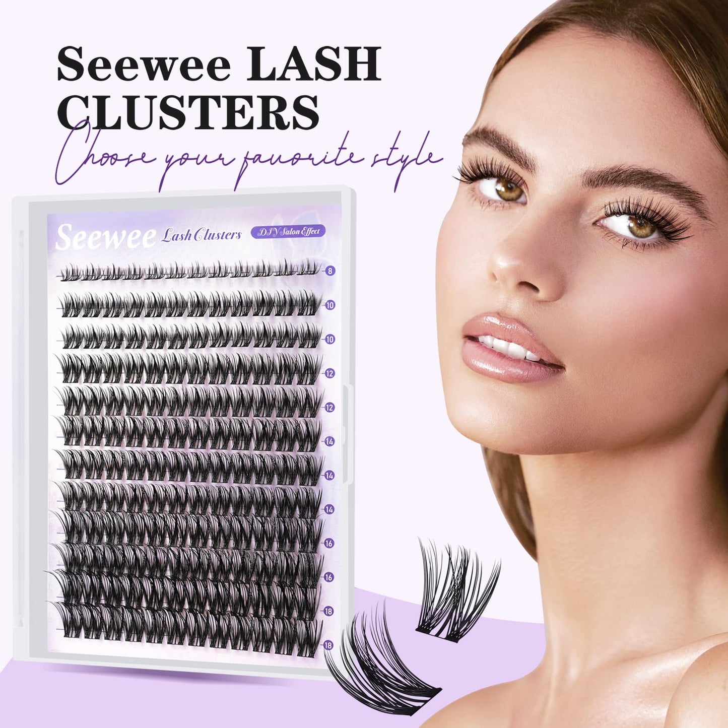 Wispy Lash Clusters 8-18mm C Curl Natural Lash Clusters 144pcs DIY Cluster Eyelash Extensions Individual Lashes Cluster with Spikes (S4 Lashes Only)