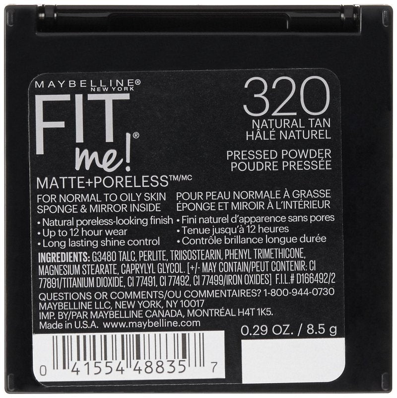 Maybelline New York Fit Me Matte Plus Poreless Powder, Natural Tan, 0.3 Ounce