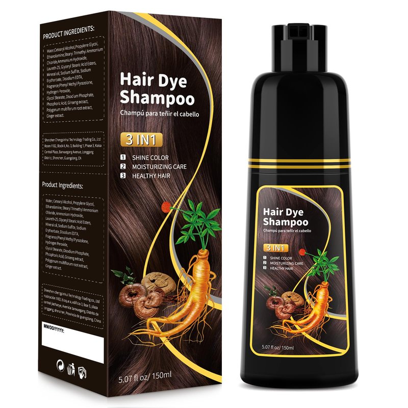 Dark Brown Hair Dye Shampoo - Natural Nutrition for Gray Hair Coverage, 3 in 1 Shampoo for women, Semi Permanent Hair Color for Instant, Lasts 30 Days/Natural herbal Ingredients, 150 ML/5.07 OZ