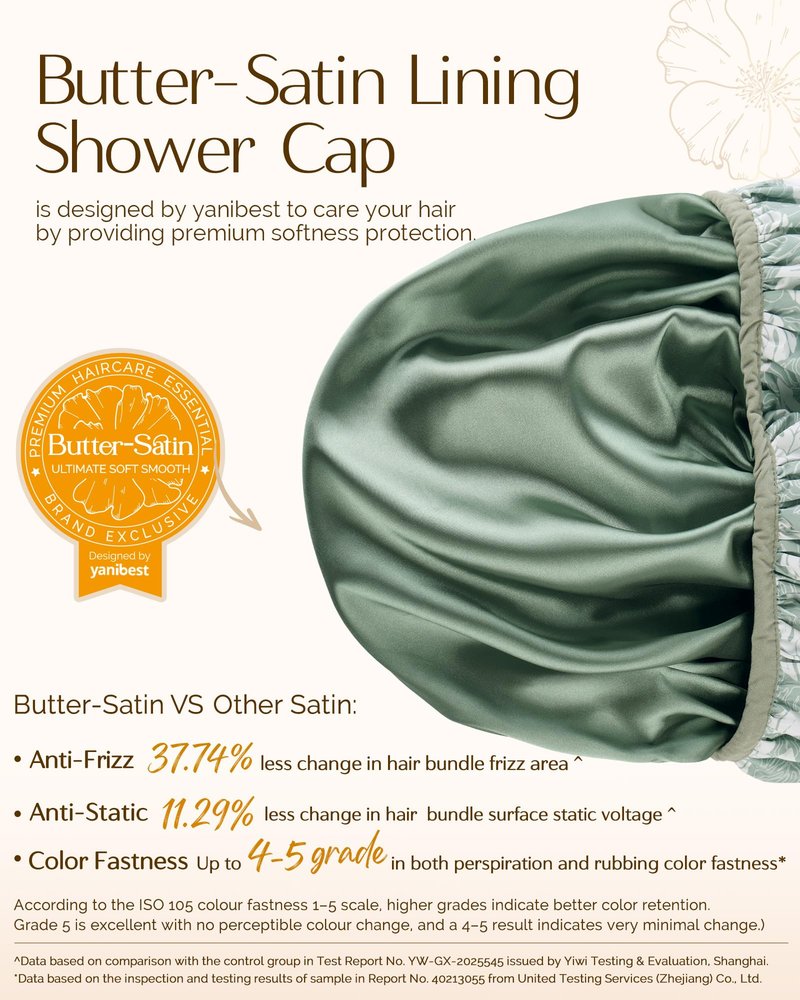 Yanibest Shower Cap for Women - Frizz Free Satin Lined Shower Cap Waterproof Large Double Layer Reusable with Soft Elastic Band for Braids Long Hair