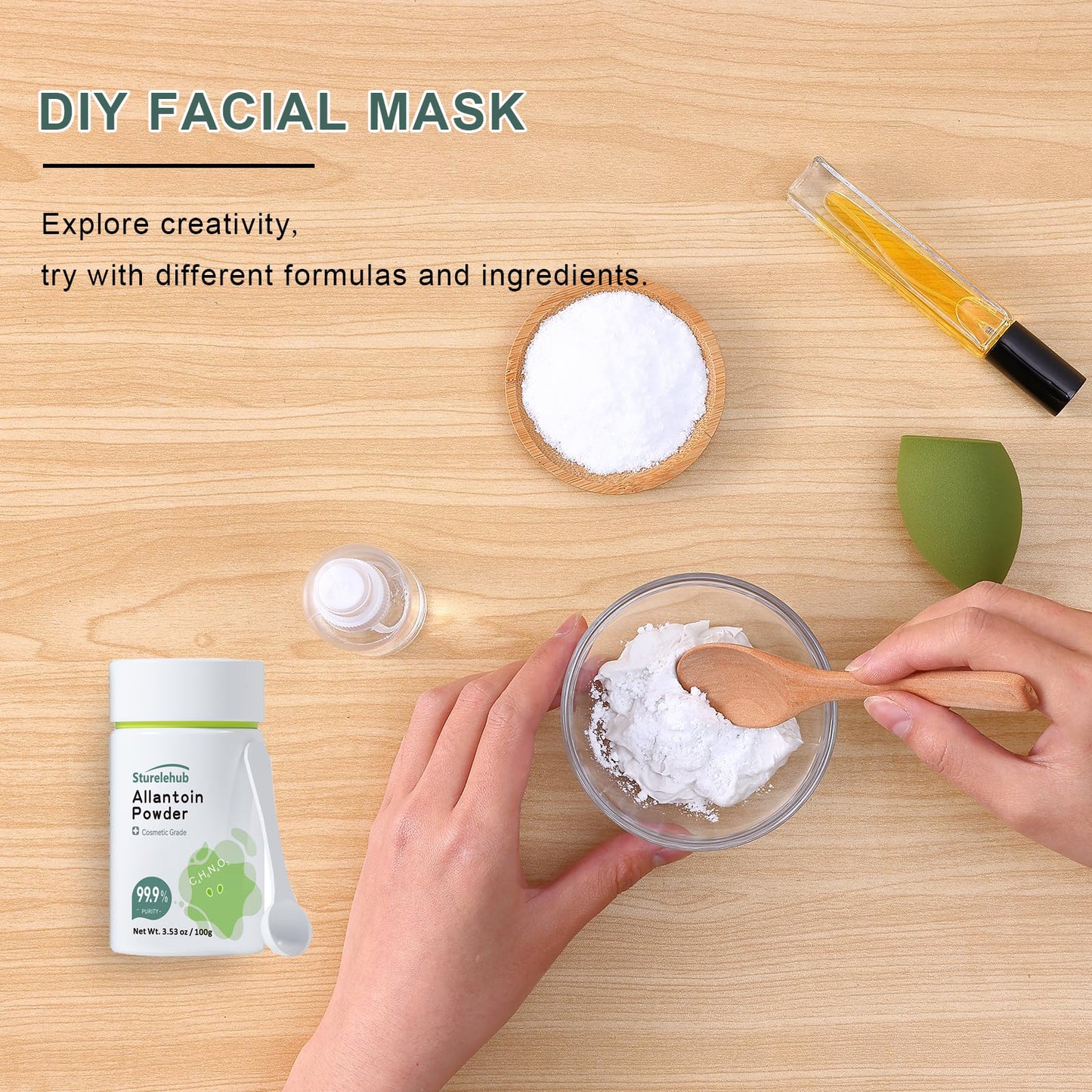 Sturelehub Allantoin Powder, 3.53 OZ 99.9% Purity, Cosmetic Grade, DIY Allantoin Emulsion, Allantoin Cream, Allantoin Lotion, Allantoin Masks, Allantoin Helps to Hydrate And Moisturize The Skin