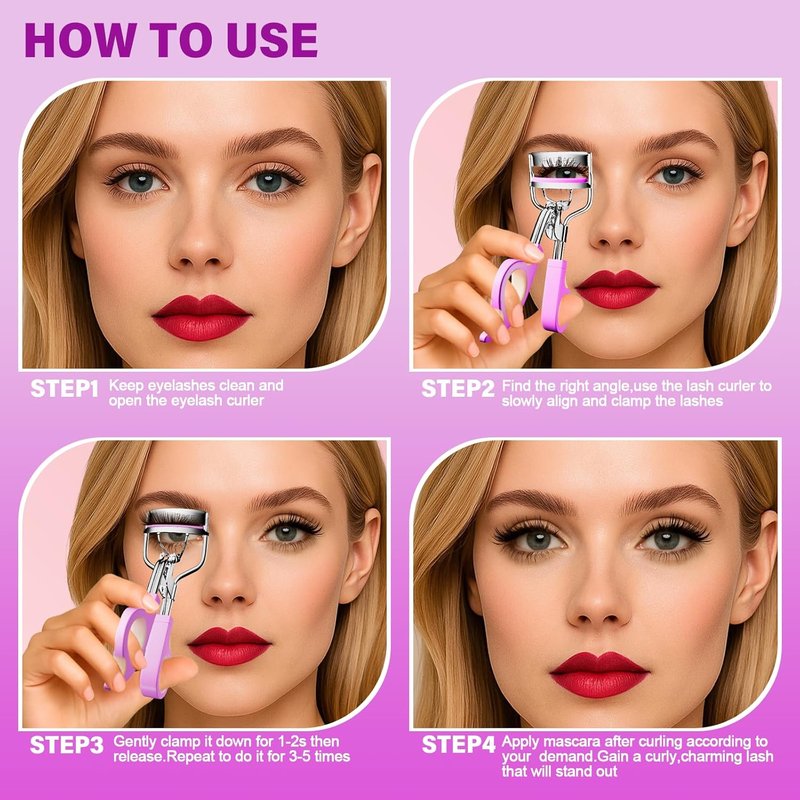Eyelash Curler - Painless Perfect Curl with 6 Replacement Pads | Silver, Purple, Pink Options for Beauty Enthusiasts