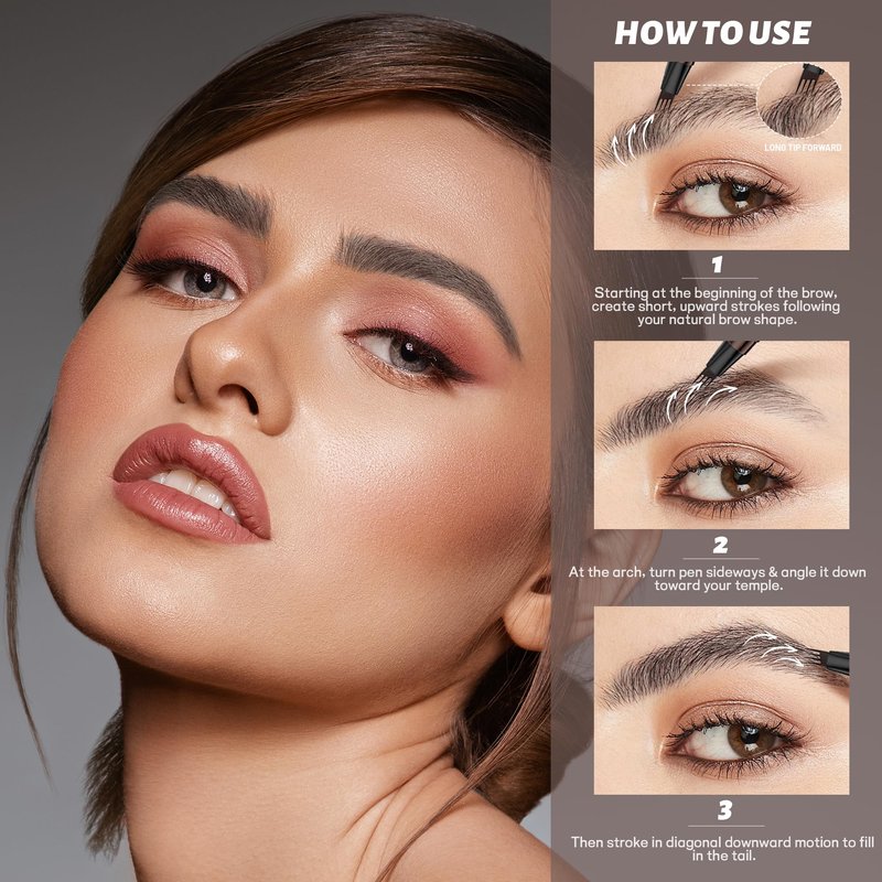 2 Pack 4-Tip Microblading Eyebrow Pen with 2 Brow Brushes, Waterproof Vegan Formula Eyebrow Pencils for Women to Effortlessly Create Natural Hair-Like Strokes, All-Day Wear (Soft Brown)