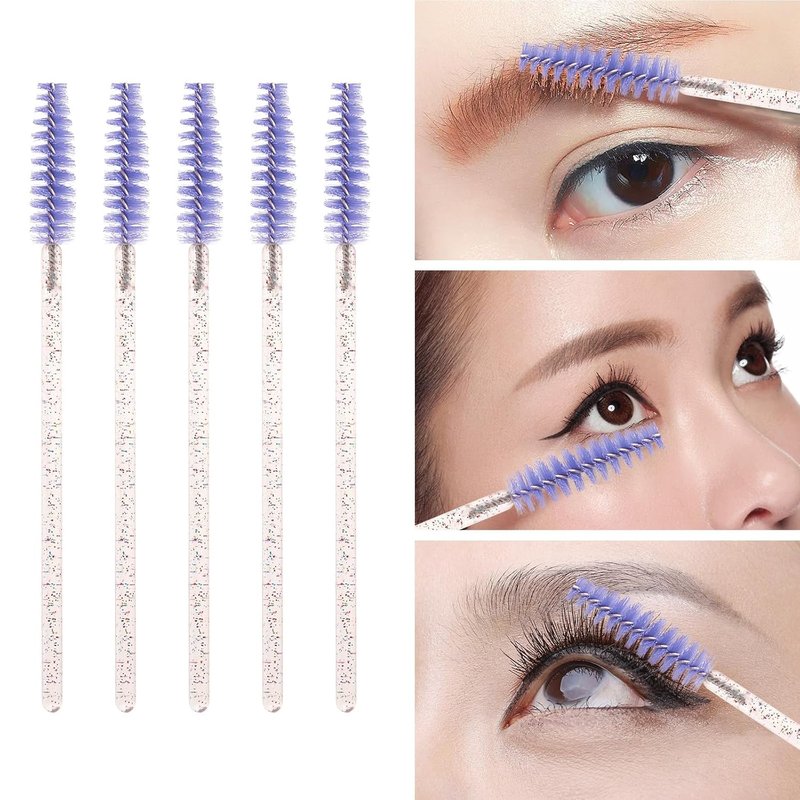 Disposable Mascara Wands - 500 Pcs Eyelash Brush Applicators with Colorful Handles | Purple