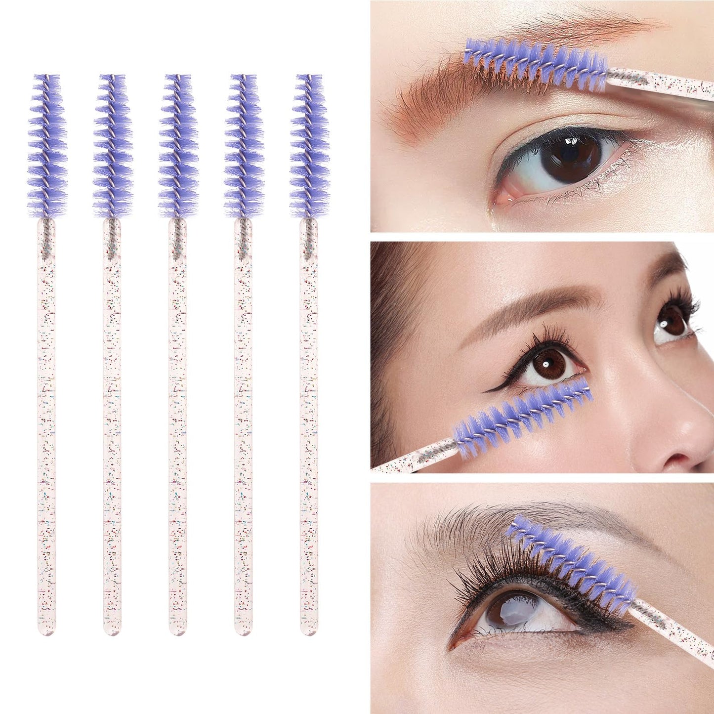 Tbestmax 300Pcs Disposable Eyelash Brush, Mascara Wands Makeup Brushes Applicators Kits for Eyelash Extensions and Eyebrow - Colorful Handle, Purple