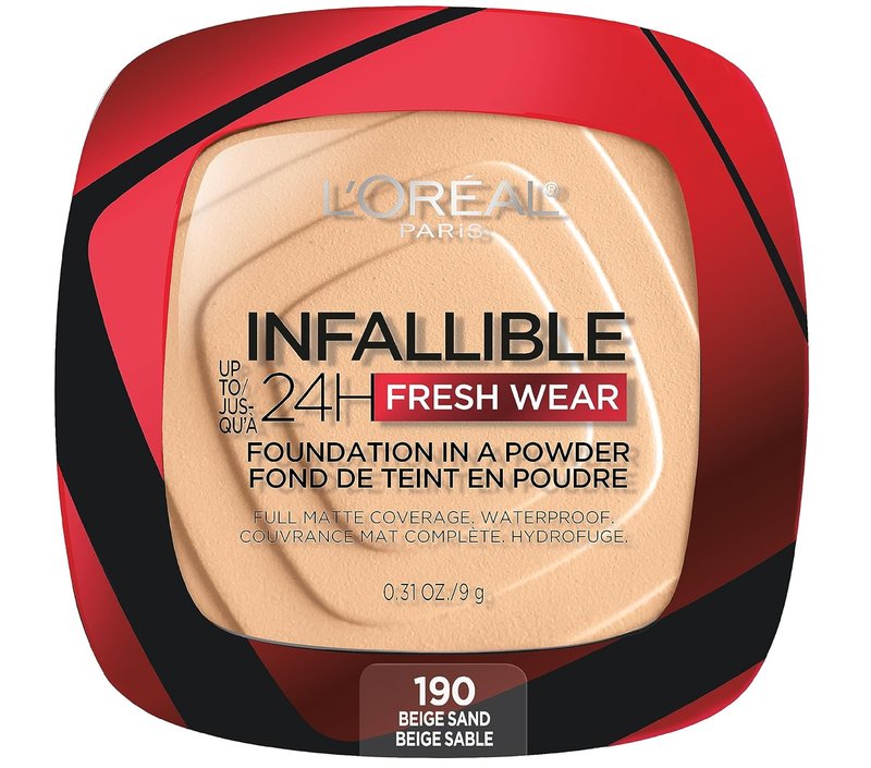 L'Oreal Paris Infallible Fresh Wear Powder Foundation - Waterproof, 24H Wear, Beige Sand, 0.31 oz.
