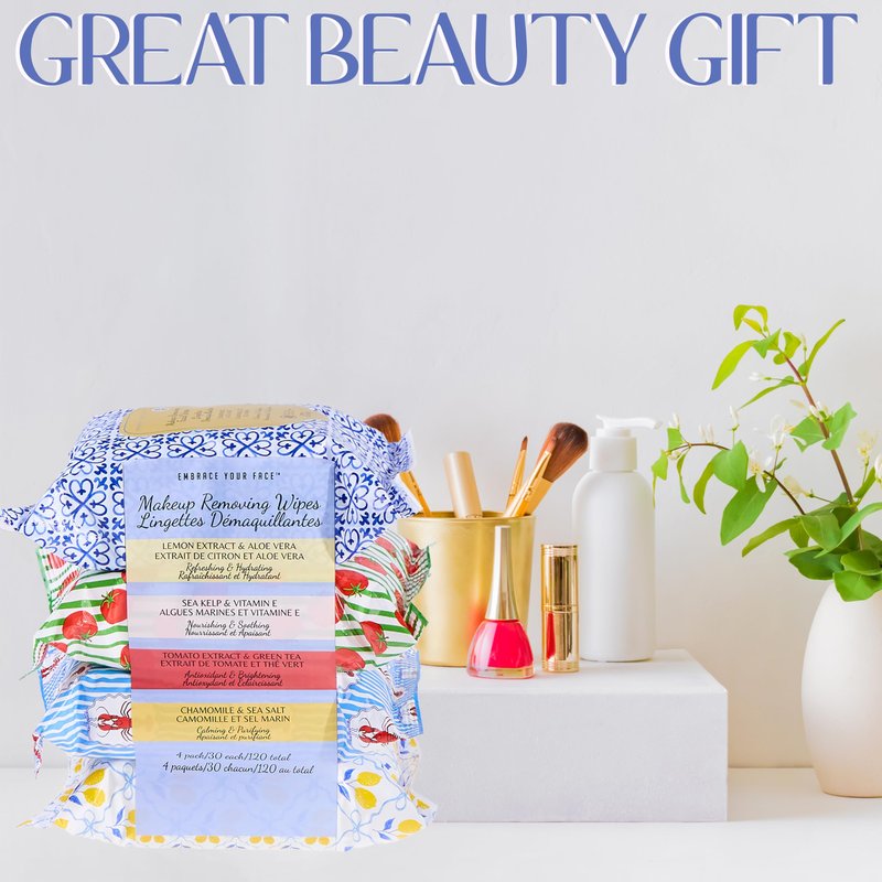 120pc Makeup Removing Facial Wipes 4-Pack Variety Pack – Lemon/Aloe, Sea Kelp/Vitamin E, Tomato/Green Tea, Chamomile/Sea Salt