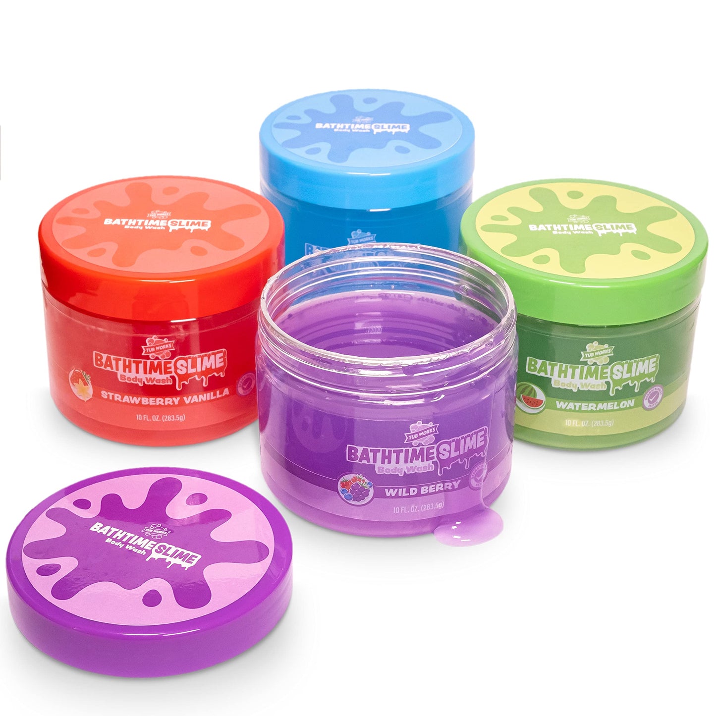 Tub Works® Bath Slime Kids Body Wash, Variety 4 Pack | Gooey, Playful Texture with Fresh, Fruity Scents | Dermatologist Tested | Sensory Fun Bath Toys for Toddlers & Kids | Colorful Slime Kids Soap