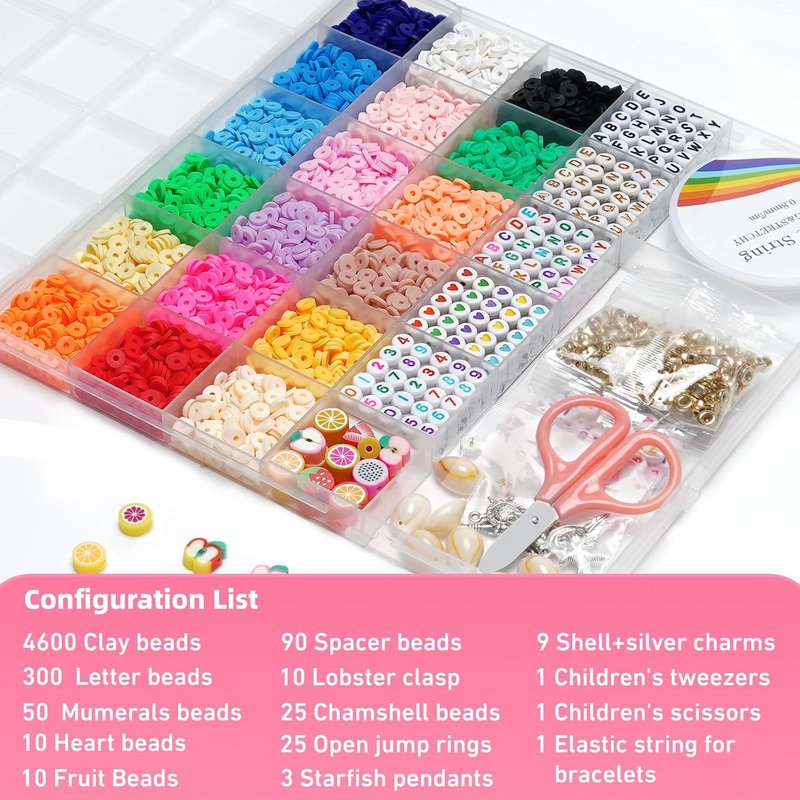 Redtwo 5100 Clay Beads Bracelet Making Kit - Flat Preppy Polymer Heishi Beads with Charms for Friendship Jewelry | Perfect Craft Gift for Girls Ages 8-12