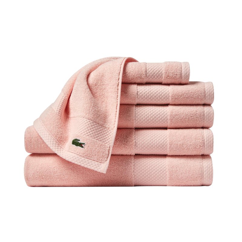 Lacoste Heritage Anti-Microbial Supima Cotton 6-Piece Towel Set, 2 Bath Towels, 2 Hand Towels, 2 Washcloths, Light Pink – Highly Absorbent & Quick Drying, Bathroom Essential, Machine Washable