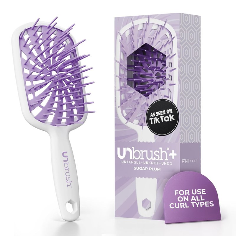 FHI Heat UNbrush Plus - Gentle Curly Hair Detangling Brush for Wet or Dry Hair | 84 UltraFlex Bristles, Lightweight Design
