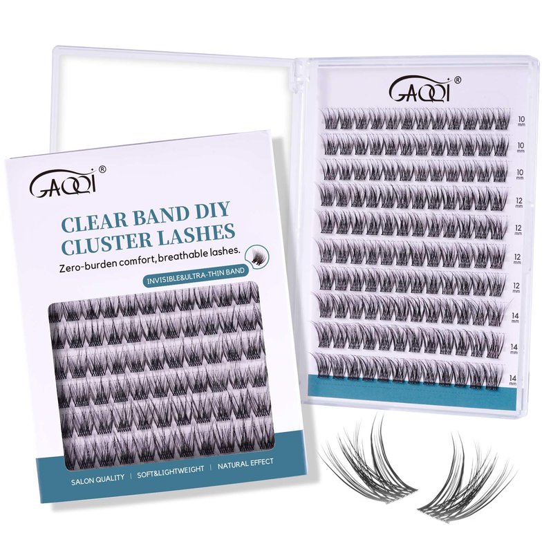 GAQQI Lash Clusters Wispy & Natural Eyelash Clusters Clear Band, 10-14mm Cluster Lashes 120PCS, Cluster Eyelash Extensions C Curve, Cluster Lashes Ultra-thin & Soft Invisivle Band (FEATHER)