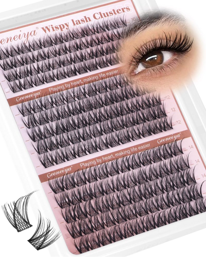 Medium Lash Clusters Short Wispy C Curl Eyelash Clusters 10-14MM Individual Eyelashes Natural Cluster Eyelash Extensions Natural Looking Cluster Lashes by Geeneiya (C Curl,10-12-14)