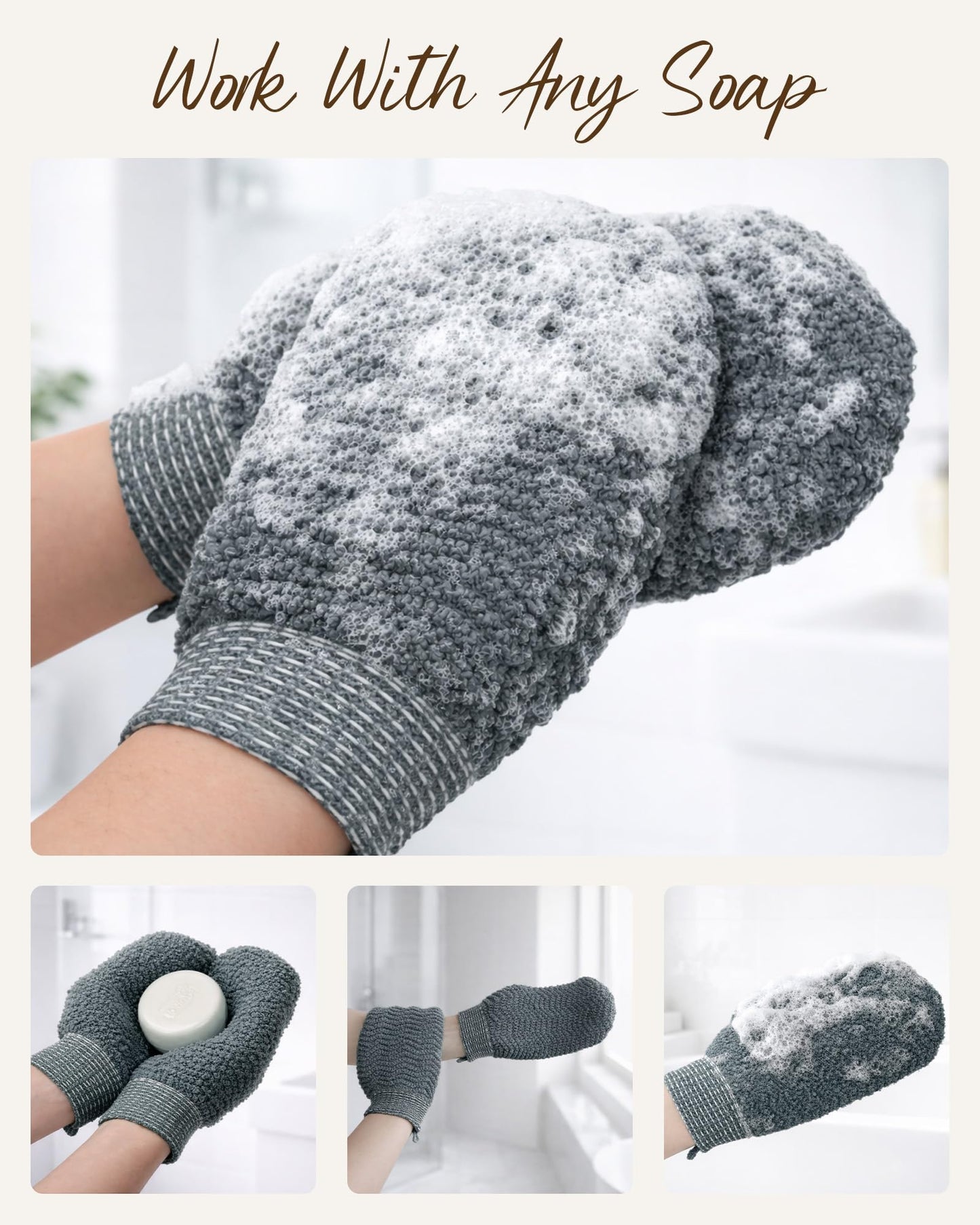 Exfoliating Gloves 2 Pack, Wave Texture Exfoliating Mitt for Dead Skin Remover, Body Scrub Gloves for Bath Shower, Korean Exfoliating Mitt, Loofah Alternative Body Scrubber for Women & Men