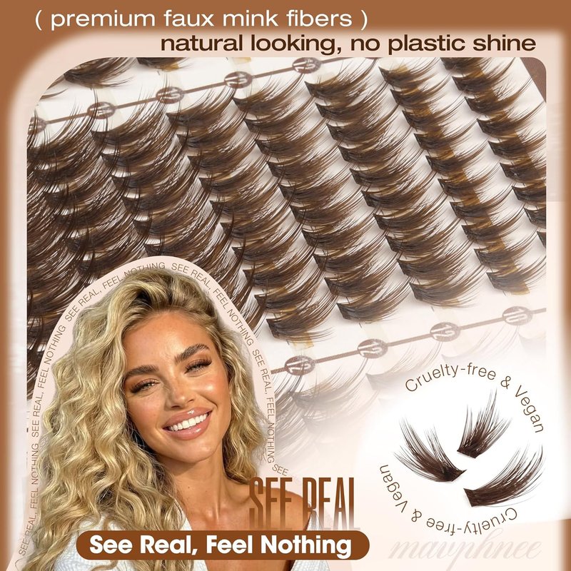 Mavphnee Brown Lash Clusters - Wispy Fluffy Individual Eyelash Extensions | Dark Brown Featherlight Lashes, 270PCS Value Pack (10-12-14-16MM)