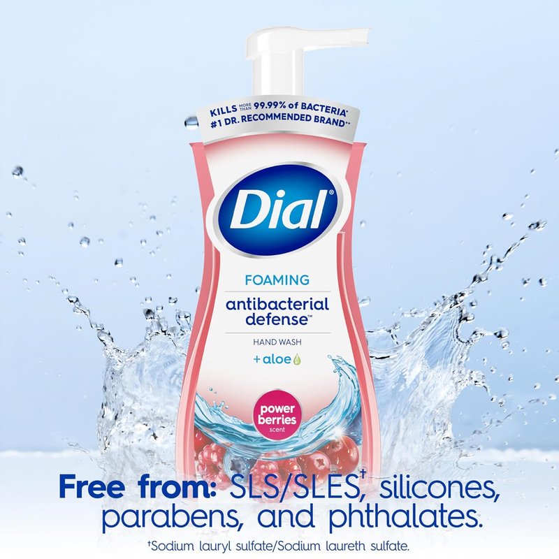 Dial Antibacterial Foaming Hand Wash - Power Berries, 7.5 Fl Oz | Pack of 6 for Effective Germ Protection