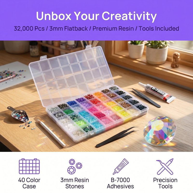 Bedazzler Kit with Rhinestones, Colorful DIY Resin Rhinestone Kit for Bedazzling, Resin Jelly Rhinestones for Bedazzling Kit for Diamond Art Bedazzled Nail Art Crafting Makeup (32000)