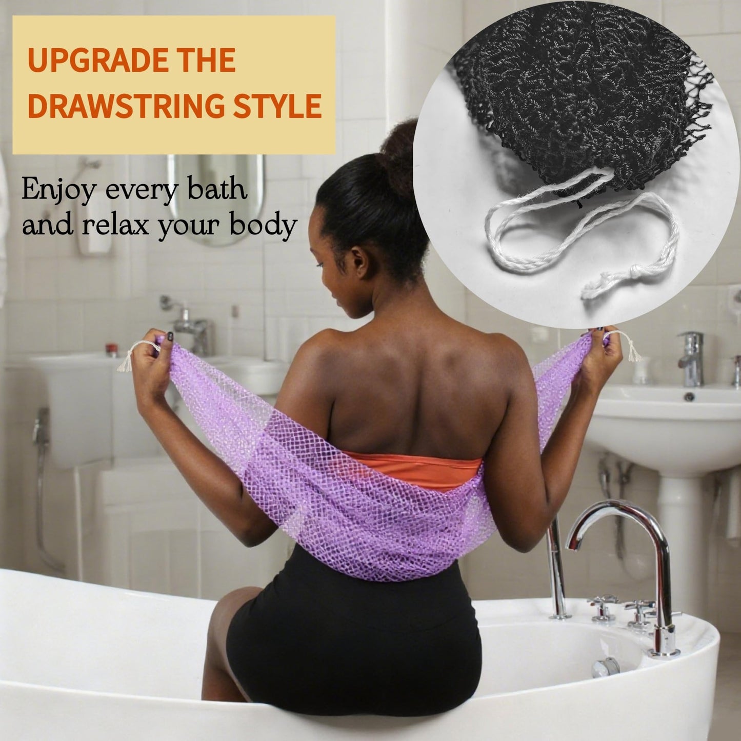 SPMKTBOZAI Authentic African Net Sponge; Long Exfoliating Body Scrubber; Traditional African Washcloth for Dead Skin & Smooth KP; Hygienic Fast Dry Loofah Alternative; for Men & Women