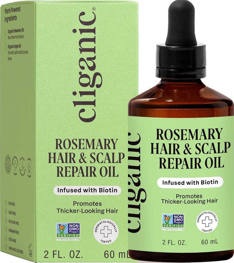 Cliganic Rosemary Hair & Scalp Oil - Nourishing Serum with Biotin & Jojoba for Frizz Control | 2 Fl Oz
