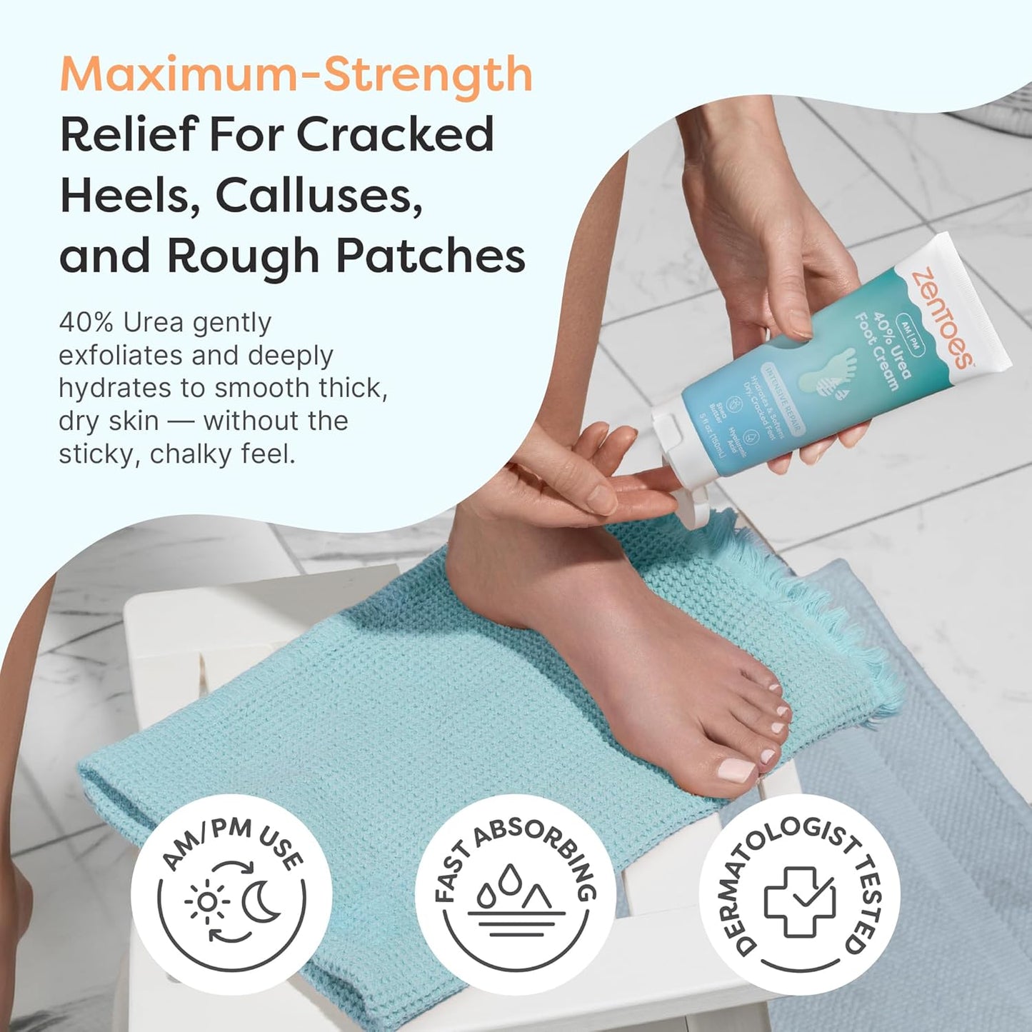 ZenToes Urea Cream 40 Percent for Feet | Foot Lotion for Dry Cracked Heels and Feet | Intense Dry Feet Softening and Hydration for Skin | Heel Balm and Moisturizing Care | 5oz