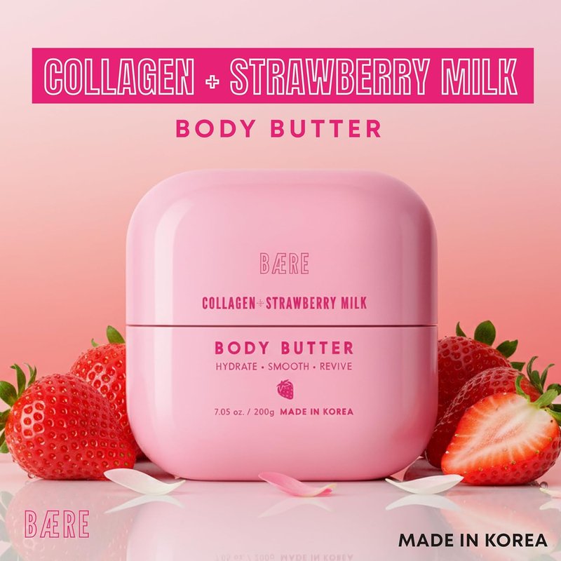 Skiennix Collagen Body Butter - Anti-Aging Strawberry Milk Formula for Soft, Dewy Skin - 7 Fl Oz