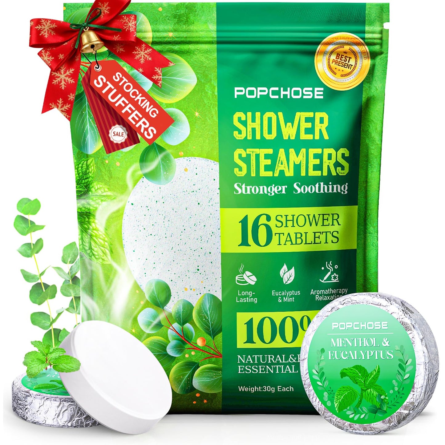 POPCHOSE Shower Steamers Aromatherapy - Christmas Stocking Stuffers for Women & Men, Eucalyptus for Shower with Natural Essential Oils, Home SPA & Self Care Relaxation, Quick Relief Nasal Congestion