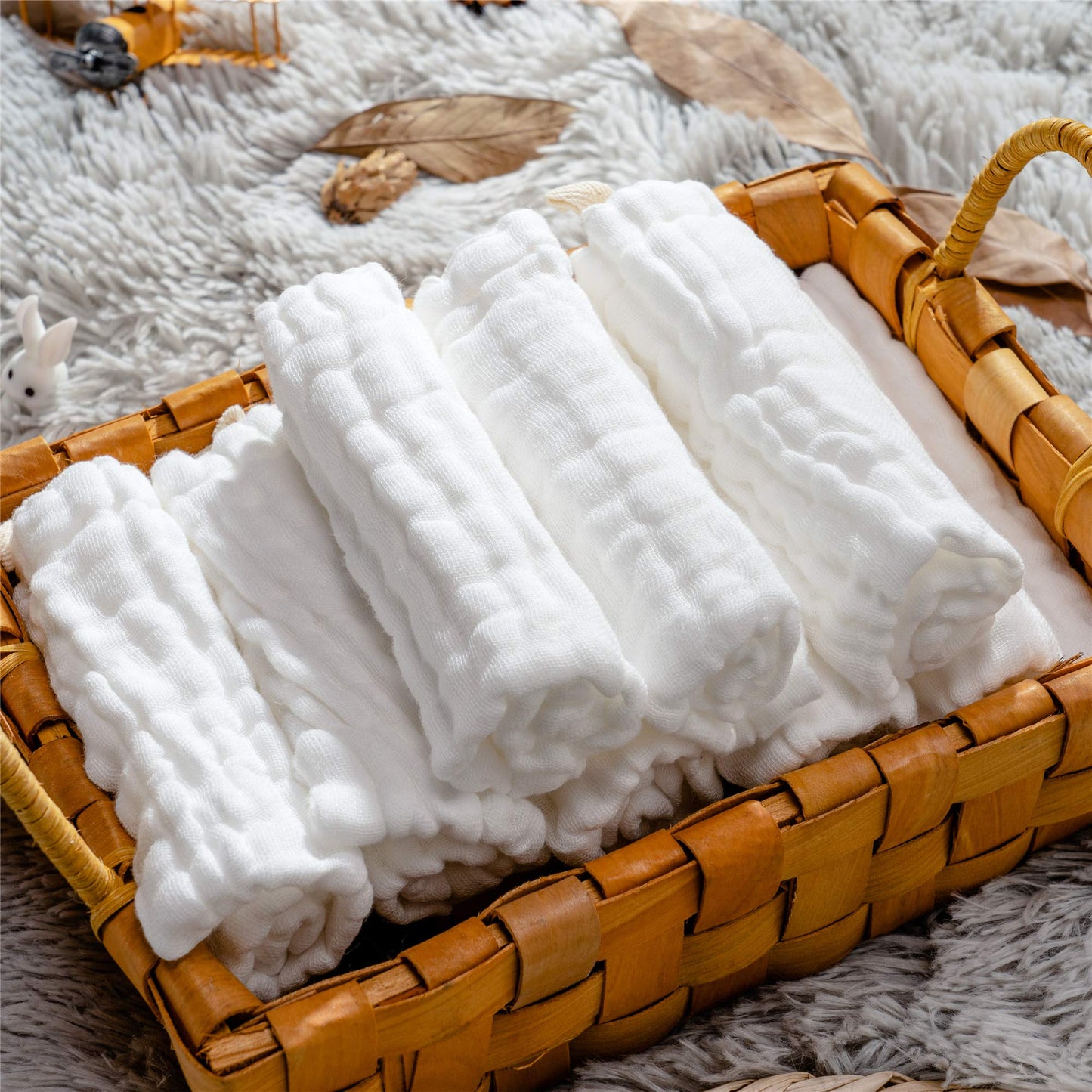 Baby Muslin Washcloths- Natural Cotton Wipes - Soft Newborn Face Towel for Sensitive Skin- Registry as Shower, 10 Pack 12x12 inches by MUKIN (White)