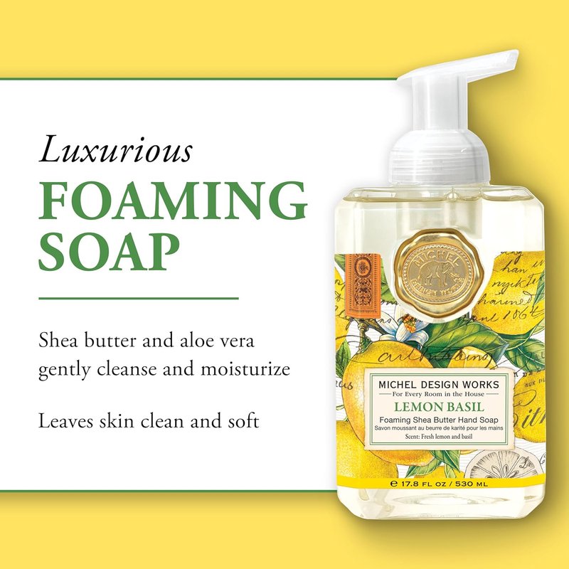 Michel Design Works Foaming Hand Soap - Refreshing Lemon Basil Scent | 17.8 Fl Oz Each