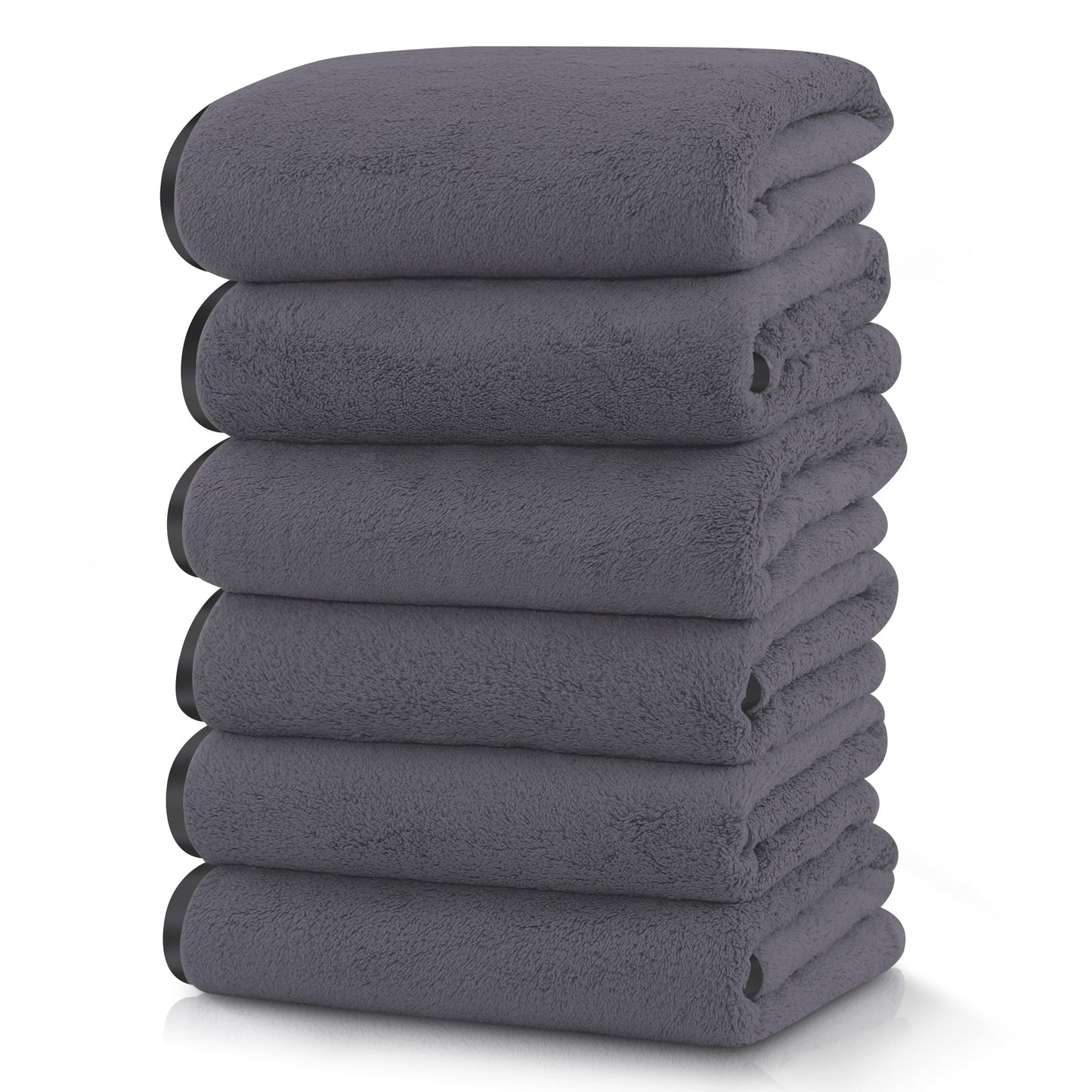 TENSTARS Silk Hemming Hand Towels for Bathroom - Quick Drying - Ultra Soft Microfiber Absorbent Towel for Bath Fitness, Gym, Shower, Hotel, and Spa - 16x28 Inch | Set of 6, Dark Grey