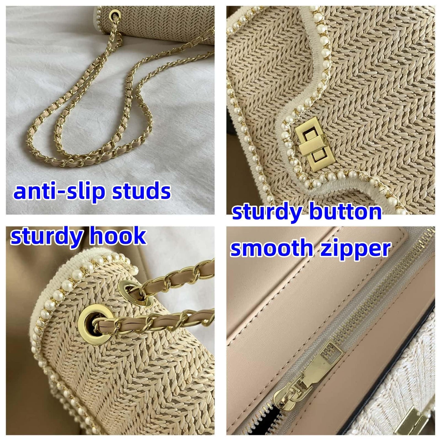 VTYFRY Straw Crossbody Bags for Women Trendy Beach Summer Handmade Rattan Shoulder Woven Leather Straps Clutch Purse Vacation (Beige)