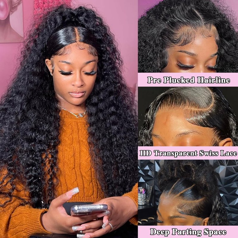 BWDWST 32 Inch Deep Wave Lace Front Wig Human Hair 13x6 HD Lace Frontal Wig 200% Density Pre Plucked Glueless Curly Wig with Baby Hair for Women