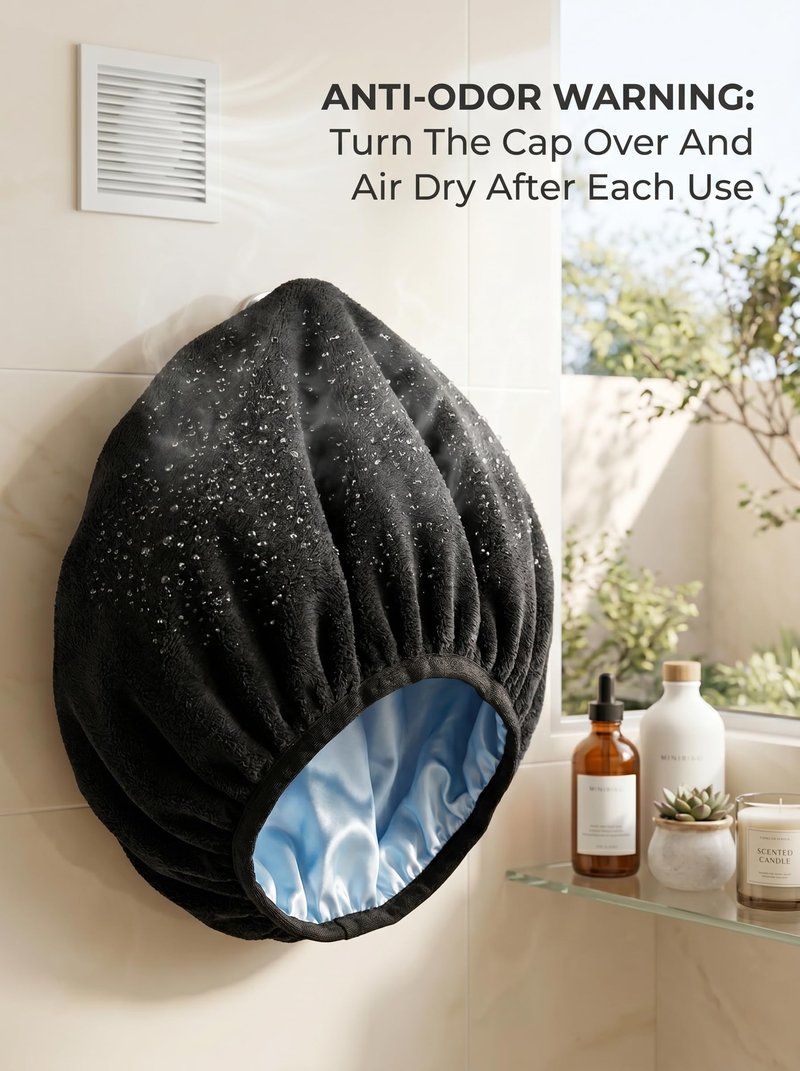 Aquior Shower Caps,Terry Lined Shower Cap for Women Reusable, Triple Layer Waterproof Bath Cap, Extra Large for Women Long Hair