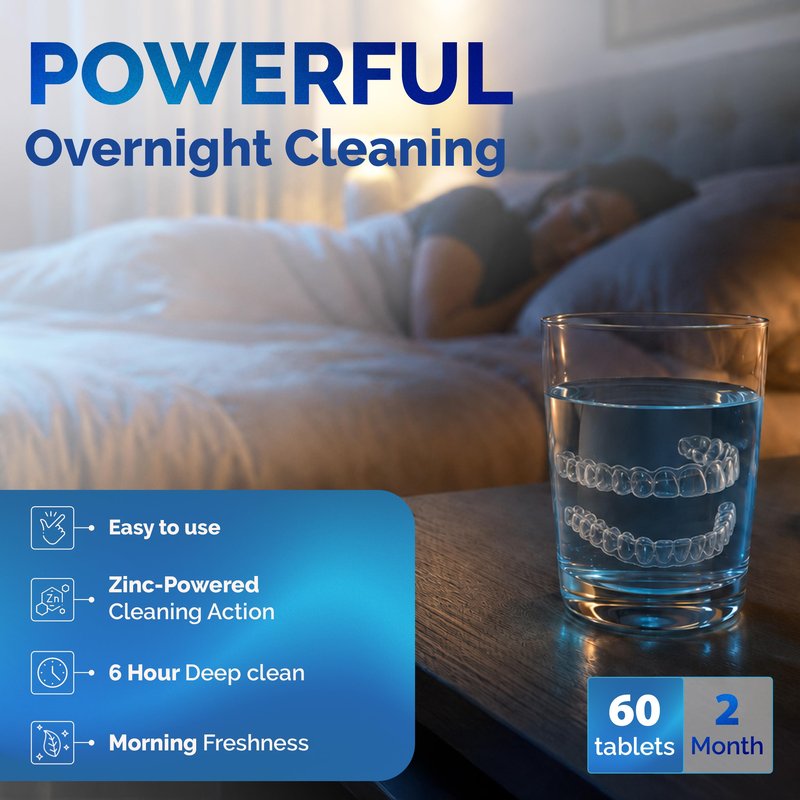 60 units Overnight Retainer & Denture Cleaning Tablets- Extra Strength, Best Cleaner Removes Bad Odor, Plaque, Stains from Retainers, Night Guards, Mouth Guard, & Dental Appliances.