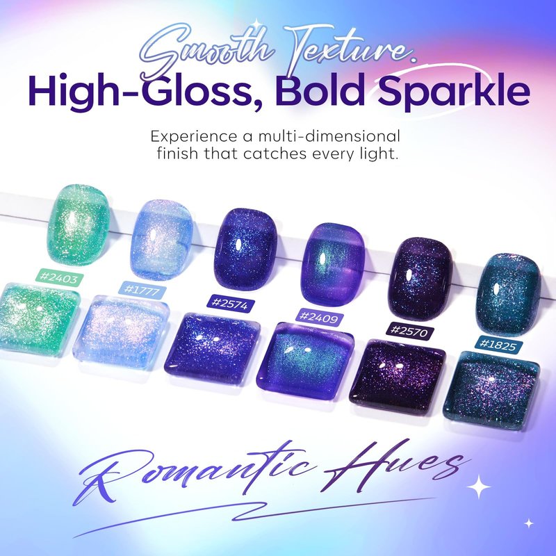 modelones Glitter Gel Nail Polish Set, Hema-Free Summer 6 Colors Chameleon Aurora Shimmer Glitter Gel Polish Kit Blue Green Purple Gel Polish Sparkly Nail Gel Kit Nail Art Design Gel Gifts for Women
