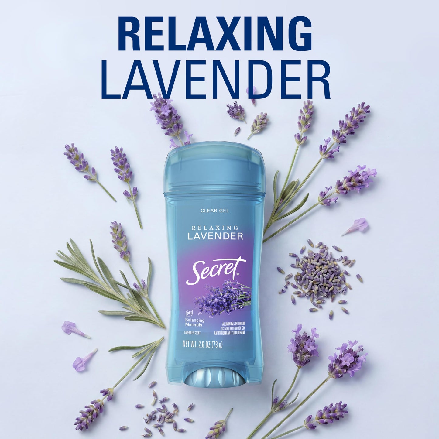 Secret Fresh Antiperspirant Deodorant for Women, 72hr Breathable Sweat & Odor Protection, Instant Freshness & Gentle, PH Balancing Minerals, Clear Gel, Relaxing Lavender Scent, 2.6 oz (Pack of 2)