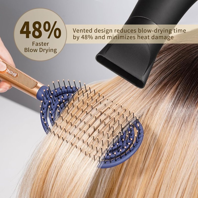 SHINLEA Speed Dry Detangler Brush - Spiral Vented Design for Wet Hair | Luxury Gold Handle & Soft Bristles