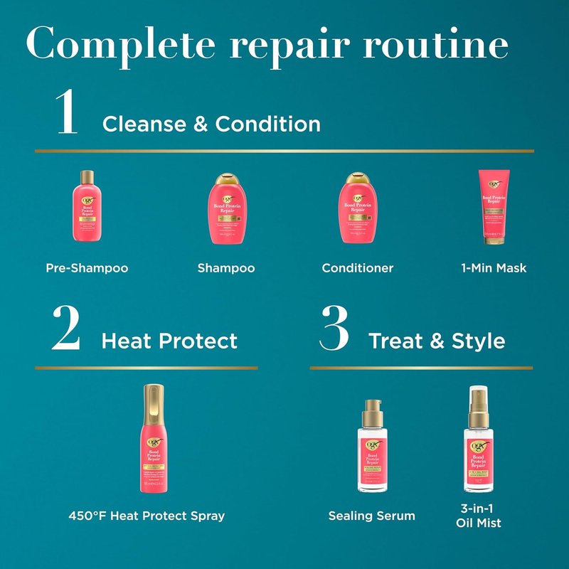 OGX Repair & Protect Bond Protein Heat Protect Spray - Weightless Damage Defense for All Hair Types | 6.5 fl. oz