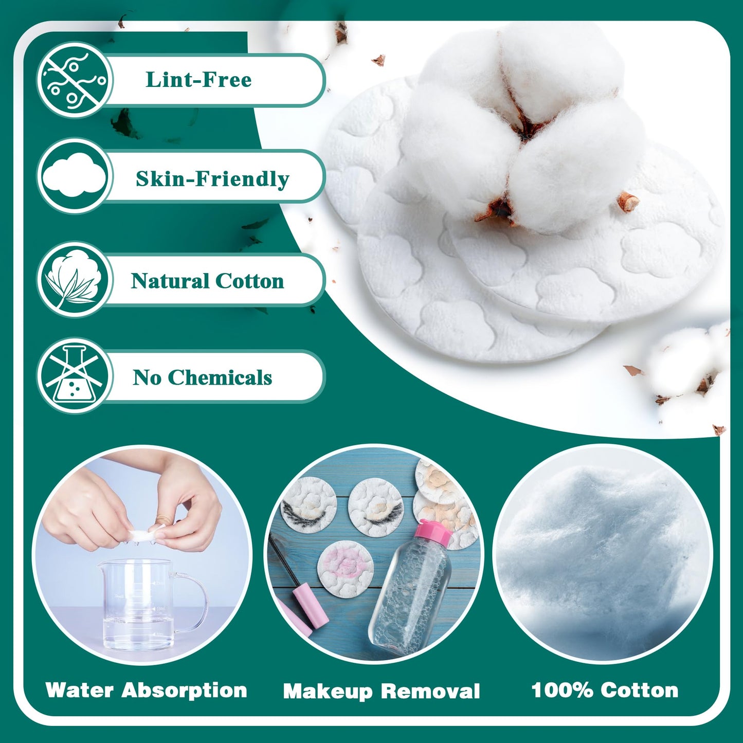 ZPCO Premium Cotton Rounds for Face, 300 Count Makeup Remover Pads,100% Pure & Natural Facial Cleansing Round Pads for Makeup Removal, Nail Polish Remover