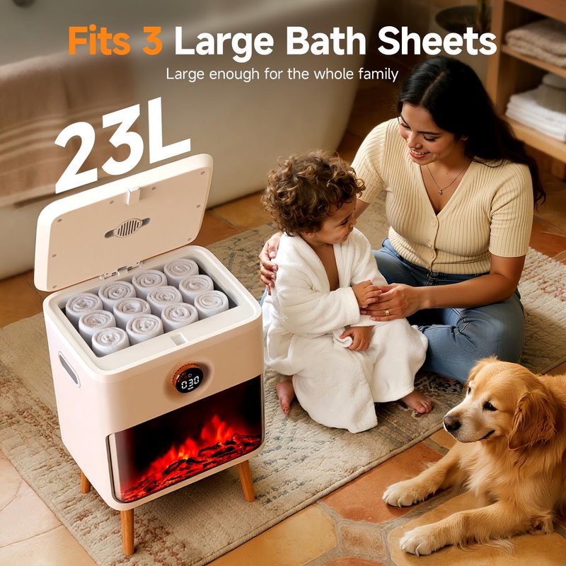 FEPPO Towel Warmer, Large Capacity Luxury Towel Warmers for Bathroom with HearthGlow Display, Rotary Timer Control & LED Countdown, Fits 2 Large Towels, Bathrobes, Blankets, Pajamas