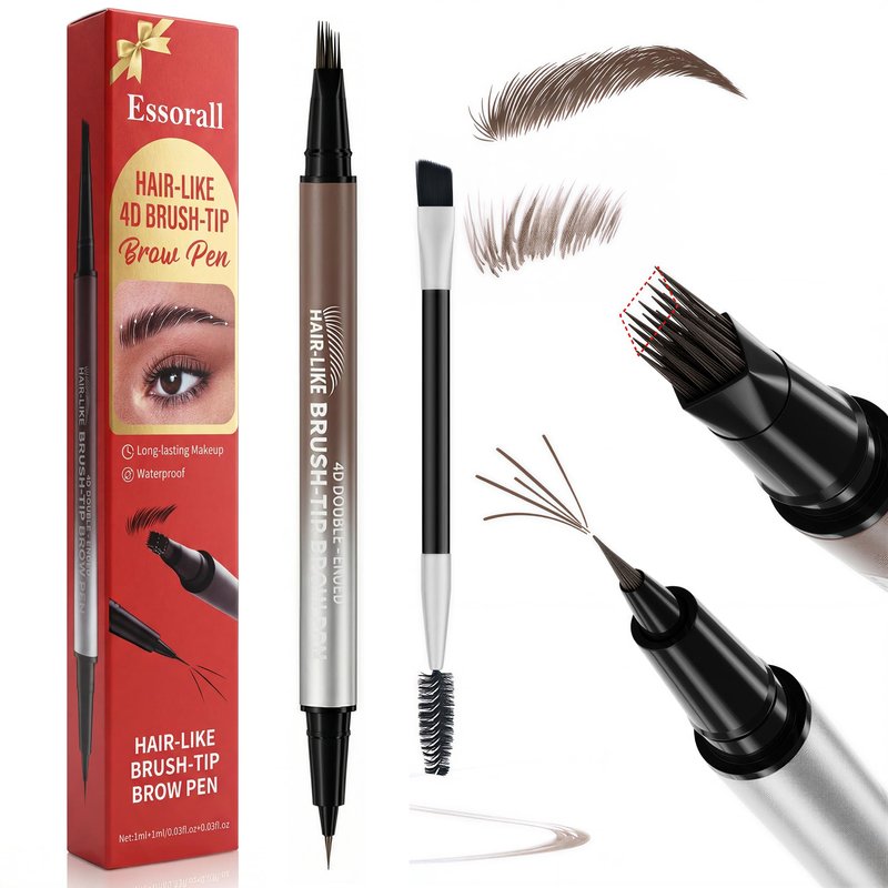 Eyebrow Pencil for Women, 2-in-1 Microblading Eyebrow Pen with 4D Square & Ultra-Fine Tips, Waterproof Long-Lasting Brow Pencil, Hair-Like Strokes for Natural Fuller Brows with Brow Brush, Brown