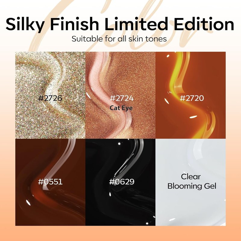 Modelones Gel Nail Polish Set - 6 Colors with Clear Blooming, Glitter & Cat Eye Effects | LED Mani Kit