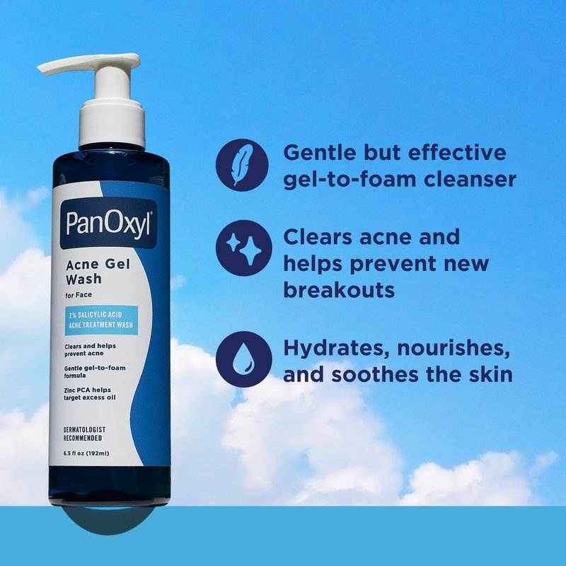 PanOxyl Acne Gel Wash, 2% Salicylic Acid, Moisturizes with Blue Algae and Aloe Vera, Mattifies with Zinc PCA, Nourishes Skin with Green Tea Extract and Betaine, with Allantoin, 6.5oz