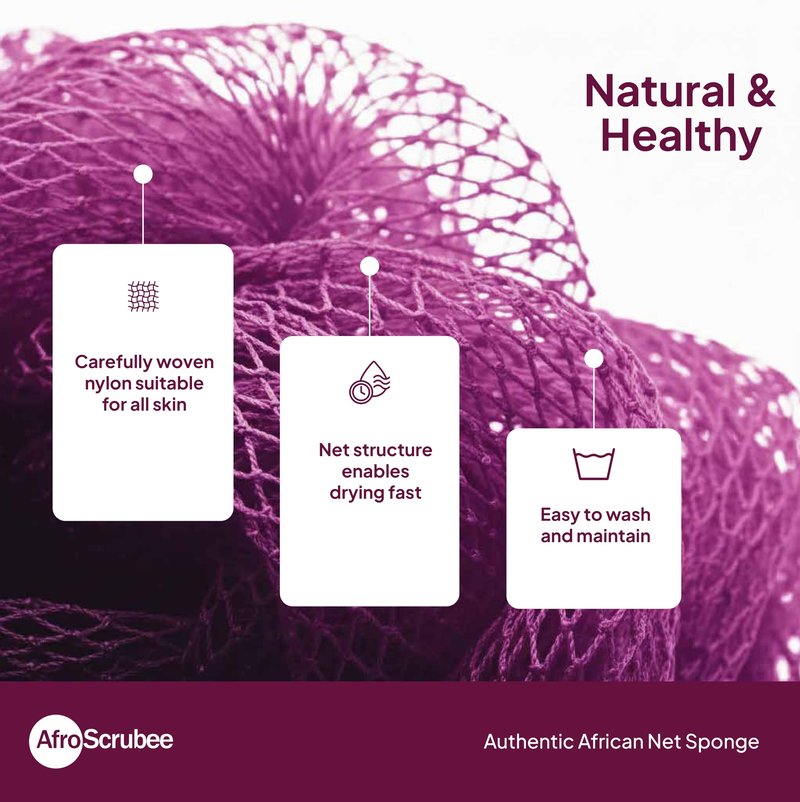 AfroScrubee Authentic African Net Sponge Exfoliating Bath Sponge (Purple)