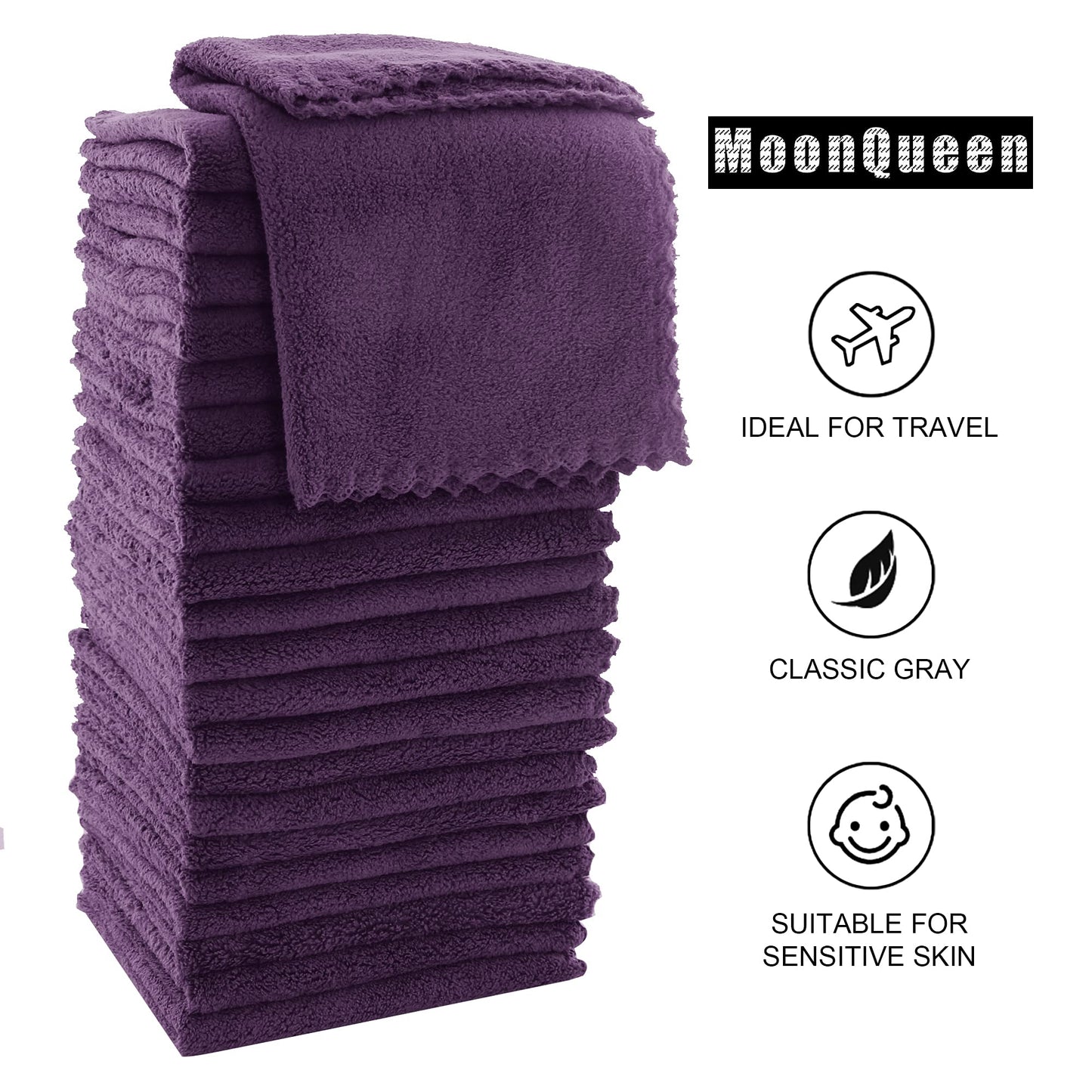 MOONQUEEN Ultra Soft Premium Washcloths Set - 12 x 12 inches - 72 Pack - Quick Drying - Highly Absorbent Coral Velvet Bathroom Wash Clothes (Plum)