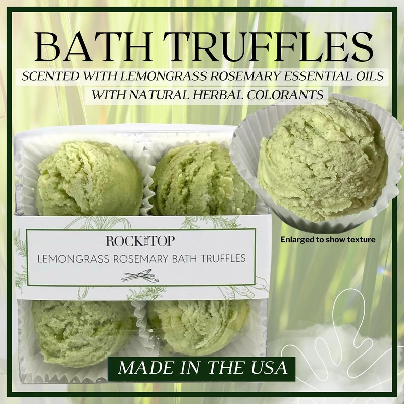 Rock the Top | 6 Lemongrass Rosemary Self Care Gifts for Women, Aromatherapy Epsom Salt Bath Soak, Lavender Soap, Bath Bombs, Bath Salts with Plant Based Loofa Dry Brushing Body Brush Gift